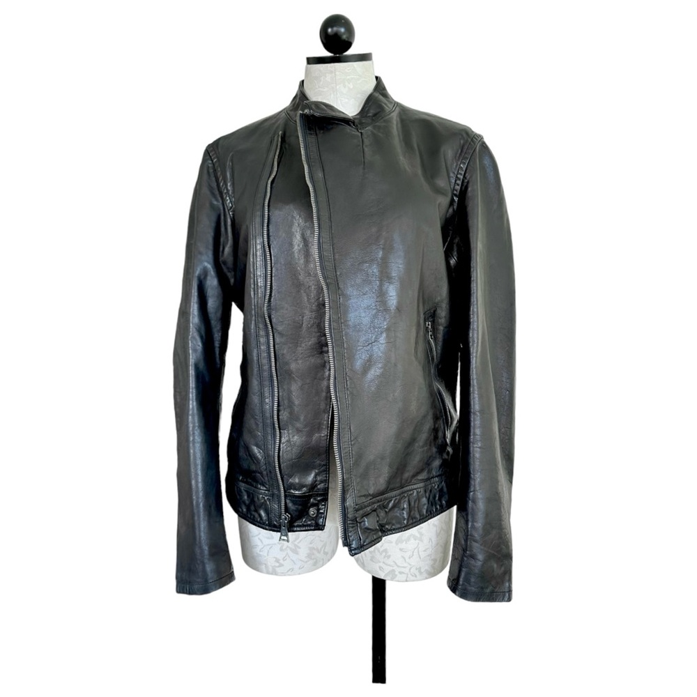 Banana Republic Women's Leather Jacket Asymmetrical Zipper Zip Cuffs Size Medium - Picture 5 of 15